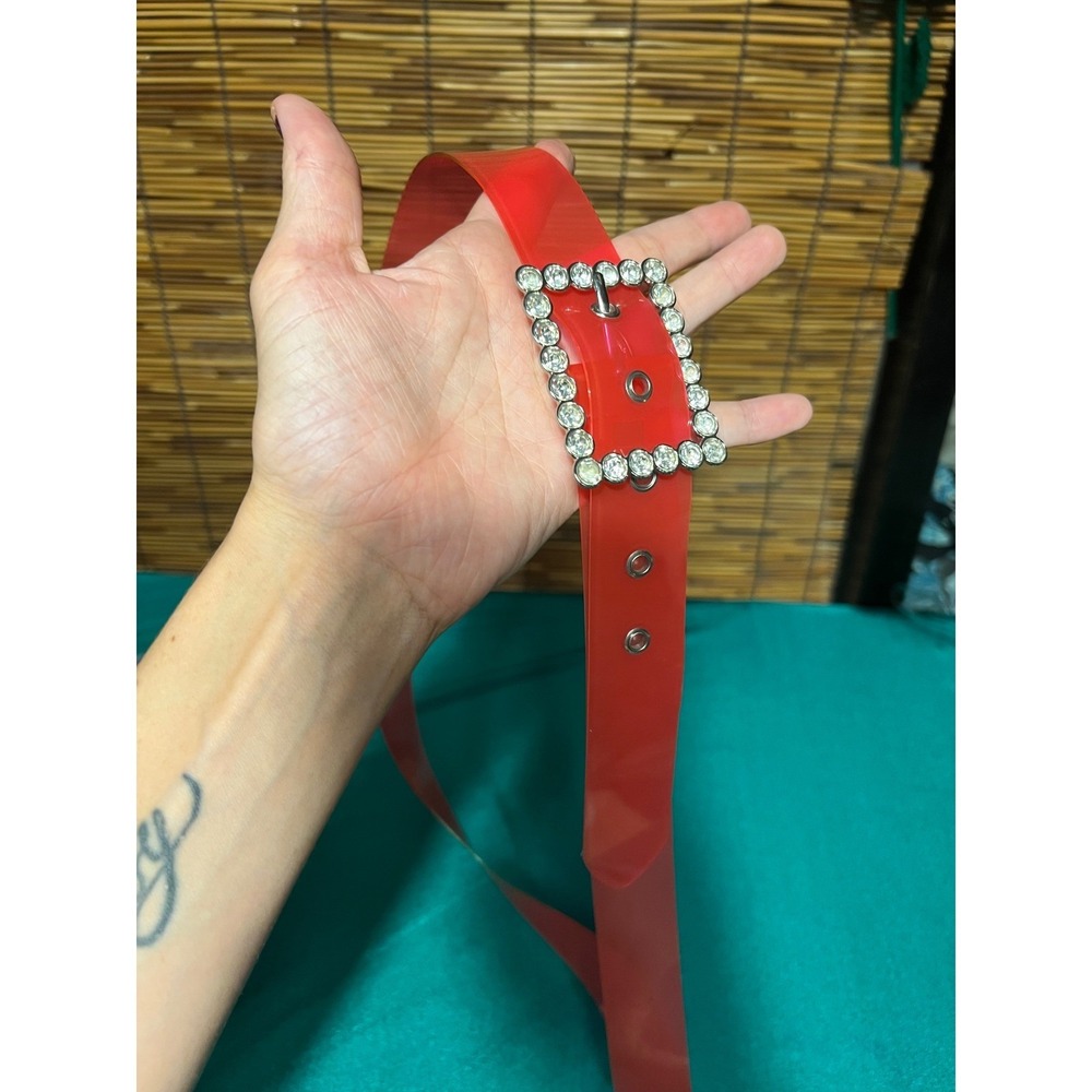 Large Red Translucent Jelly Belt Rhinestone Buckle Vinyl PVC